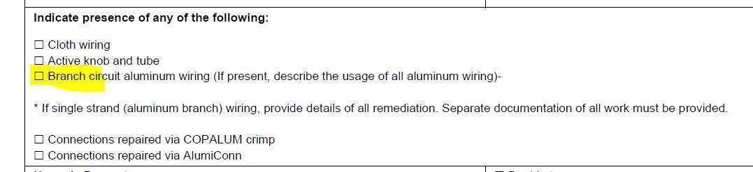 Aluminum Wiring on 4 Point Inspection Form