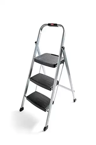 Rubbermaid RM-3W Folding 3 Steel Frame Stool with Hand Grip and Plastic Steps, 200-Pound Capacity, Silver