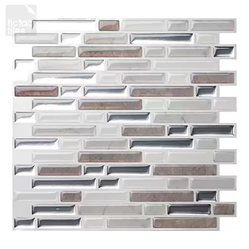 Tic Tac Tiles Peel and Stick Self Adhesive Removable Stick On Kitchen Backsplash Bathroom 3D Wall Tiles in Como Pebble (10 Sheets)