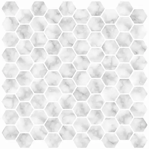 InHome NH2359 Hexagon Marble Peel Stick Backsplash Tiles, White & Off-White
