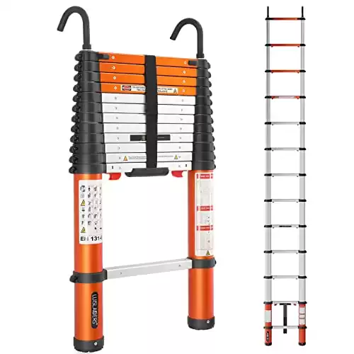 LUISLADDERS Aluminum Telescoping Ladder Telescopic Extension Ladder 330 Pound Capacity One-Button Retraction (12.5 FT)