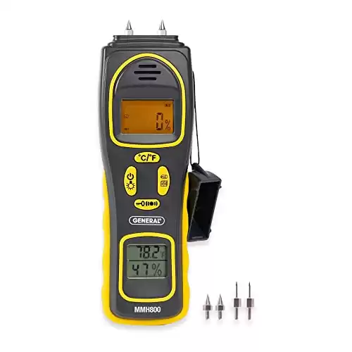 General Tools 4-in-1 Pin/Pinless Combo Moisture Meter #MMH800 - Pin/Pinless Combo Mold Detector for Home - Dual LCD Display & Audible Alarm