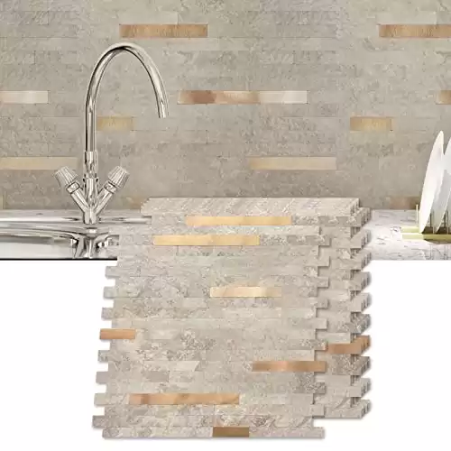 Art3d 1-Sheet Peel and Stick Collage Tile for Kitchen Backsplash - Ecru Slate