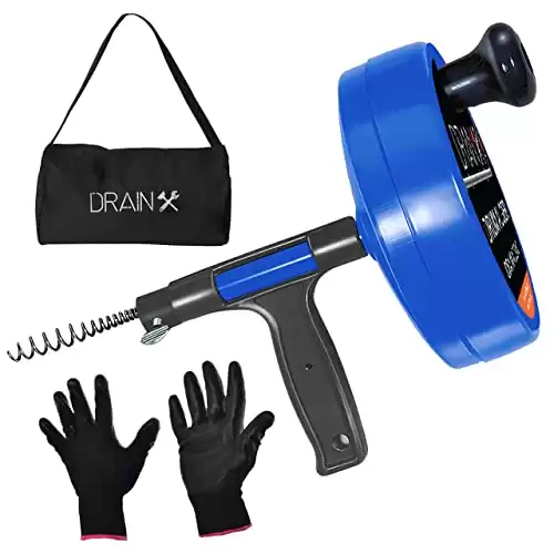 DrainX Pro 35-FT Steel Drum Auger Plumbing Snake | Drain Cleaning Cable