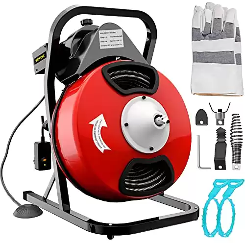 VEVOR Drain Cleaner Machine 50FTx1/2Inch, Sewer Snake Machine with 4 Cutter & Foot Switch, Electric Drain Auger Drill Drain Auger Cleaner for 1" to 4" Pipes