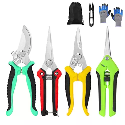 5 pack Garden Pruning Shears Stainless Steel Blades, Handheld Scissors Set with Gardening Gloves,Heavy Duty Garden Bypass Pruning Shears,Tree Trimmers Secateurs, Hand Pruner (Multi-color)