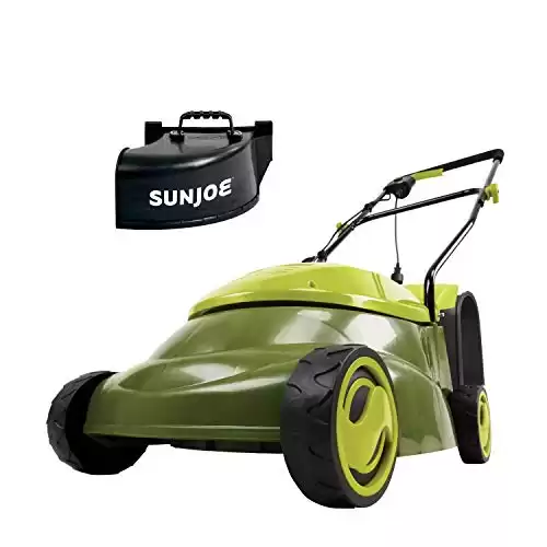 Sun Joe MJ401E-PRO Electric Lawn Mower w/Collapsible Handle, 3-Position Height Control, 10.6-Gallon Bag and Side Discharge Chute, 14"/13 Amp, Green