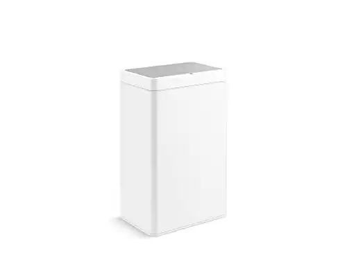 Kohler 23825-STW 13-Gallon SensorCan, Kitchen Trash Can with Sensor-Activated Lid, Touchless Trash Can with Quiet Close Lid, Stainless Steel and White