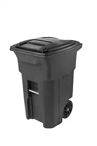 Toter 025564-R1GRS Residential Heavy Duty 2-Wheeled Trash Can with Attached Lid, 64-Gallon, Greenstone