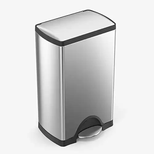 simplehuman 38 Liter / 10 Gallon Rectangular Kitchen Step Trash Can, Brushed Stainless Steel