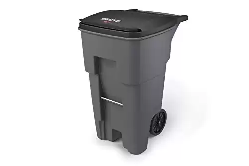 Rubbermaid Commercial Products Brute Rollout Plastic Trash/Garbage Can/Bin with Wheels, 65 GAL, for Restaurants/Hospitals/Offices/Back of House/Warehouses/Home, Gray (FG9W2100GRAY)