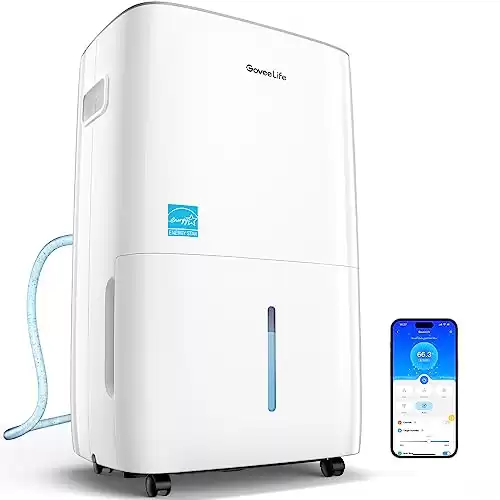 Govee Life Smart Dehumidifier for Basement 4,500 Sq.Ft, 50 to 109 Pint Auto Humidity Control Dehumidifier, Drain Hose, 2.0Gal Bucket, Energy Star Most Efficient 2023, WiFi Dehumidifiers for Large Room