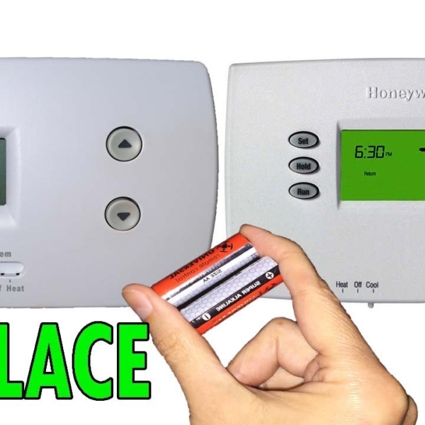 How to Change Honeywell Thermostat Batteries Safely 1 Honeywell thermostat mounted on an interior wall