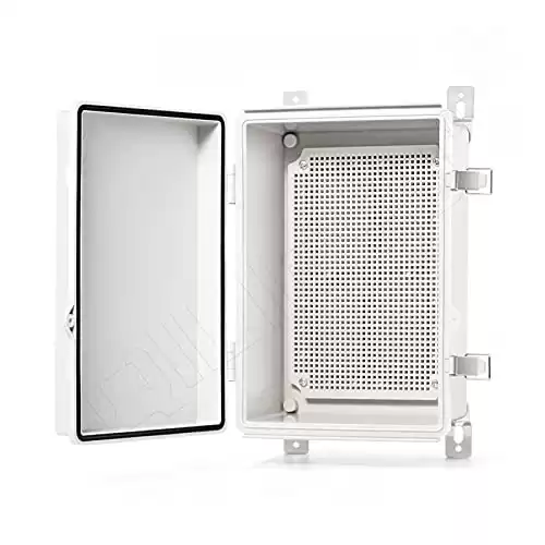 QILIPSU Waterproof Outdoor Junction Box, IP67 ABS Plastic Electrical Enclosure with Mounting Plate, Wall Brackets, Weatherproof Hinged Grey Cover for Projects (11.2"x7.7"x5.1")