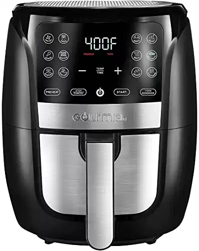 Gourmia Air Fryer Oven Digital Display 6 Quart Large AirFryer Cooker 12 Touch Cooking Presets, XL Air Fryer Basket 1500w Power Multifunction Stainless Steel FRY FORCE 360° (6 QT)