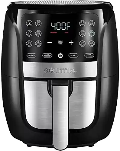 Gourmia Air Fryer Oven Digital Display 6 Quart Large AirFryer Cooker 12 Touch Cooking Presets, XL Air Fryer Basket 1500w Power Multifunction Stainless Steel FRY FORCE 360 (6 QT)