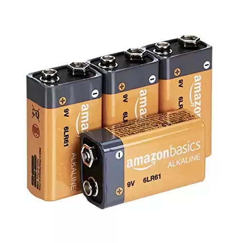 Amazon Basics 4-Pack 9 Volt Alkaline Performance All-Purpose Batteries, 5-Year Shelf Life, Packaging May Vary
