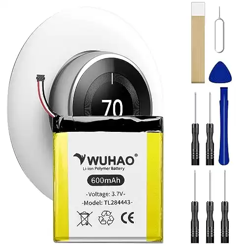 WUHAO TL284443 Battery Upgraded 600mAh for Nest Learning Thermostat 2nd 3rd T3008US T4000ES T3007ES A0013 Replacement Battery 3.7V with Tool Kit