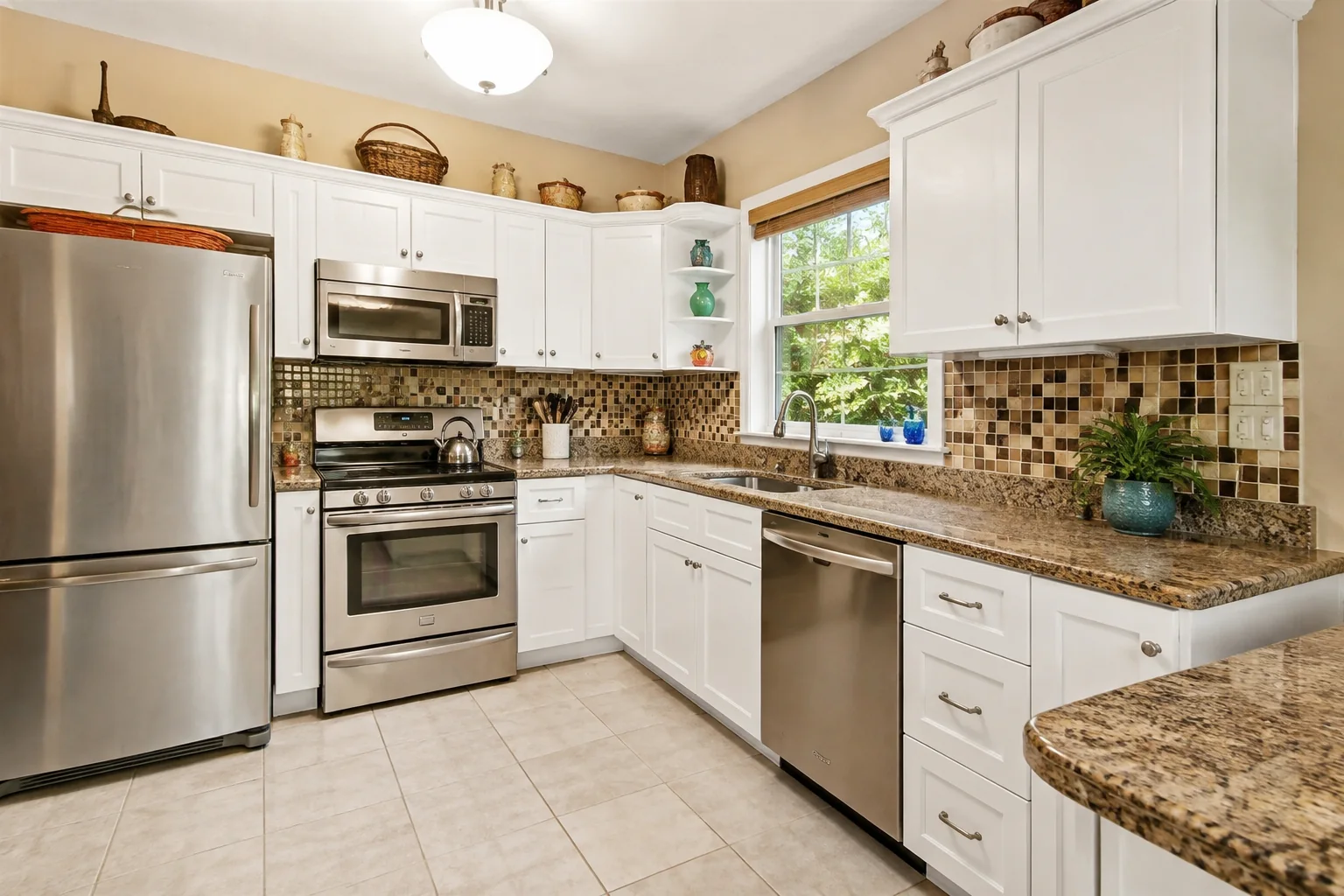 Inspection Services 3 Bright kitchen with white cabinets and stainless steel appliances